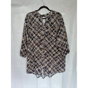 Cocomo Woman Button Up Shirt 2X Crosshatch Artsy Stretch Office Cinch Sleeve